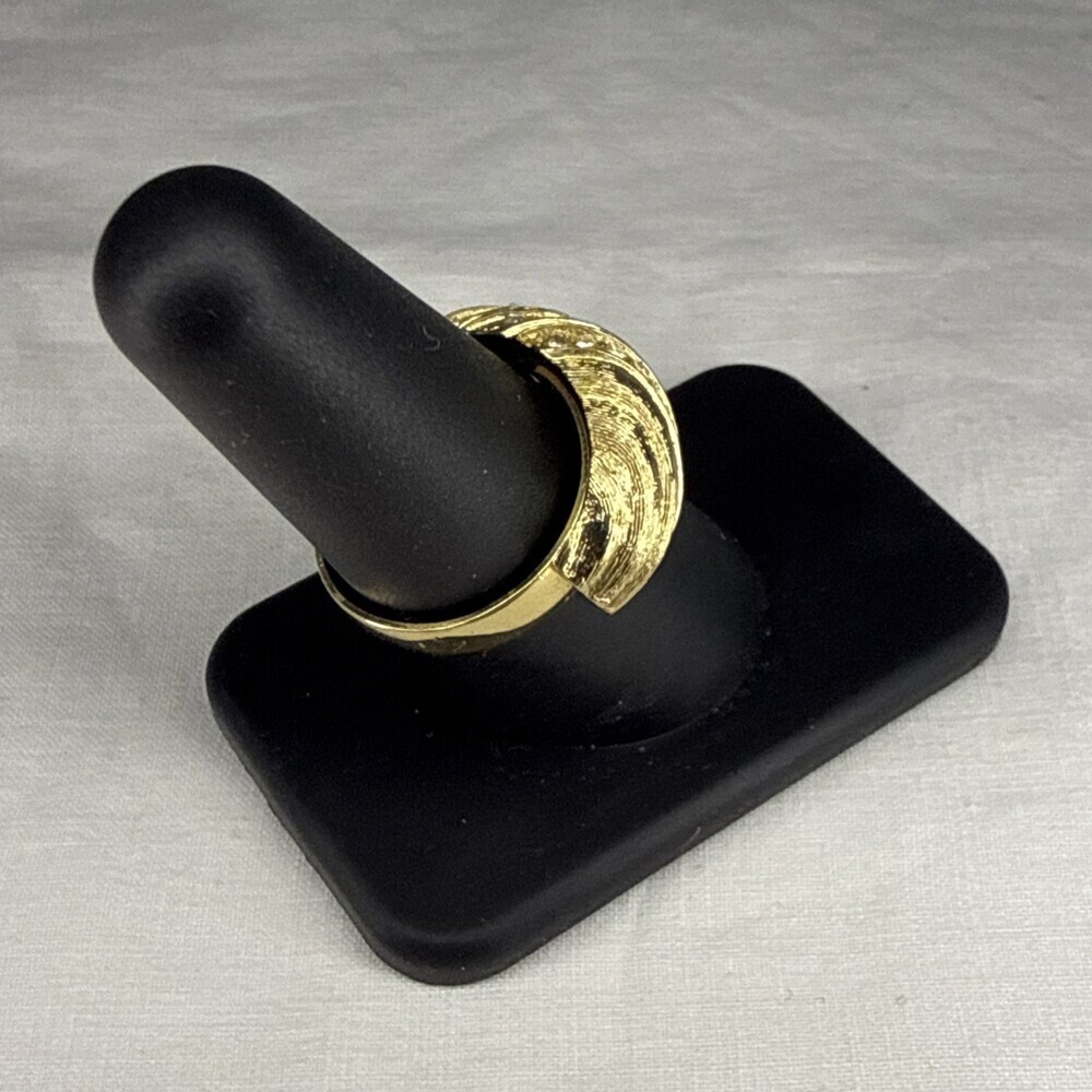 Christian Dior Gold Tone Rhinestone Textured Ring Size 7 - Picture 4 of 6